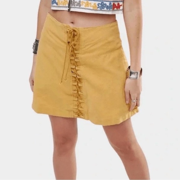 Free People Dresses & Skirts - Free People Mustard Lace-Up Mini Skirt Size XS